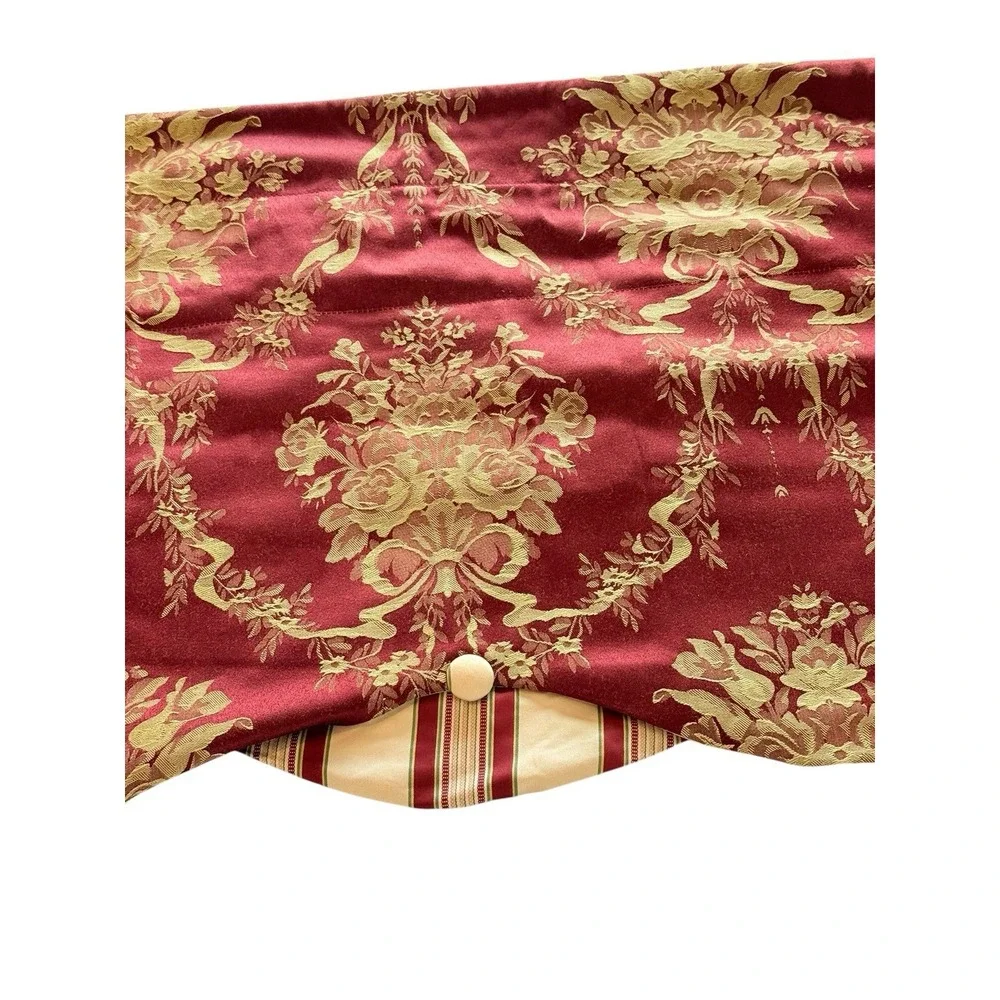 Waverly Chatham Momento Red Gold Floral Stripe Button Valance 77.5 X 18 Preowned